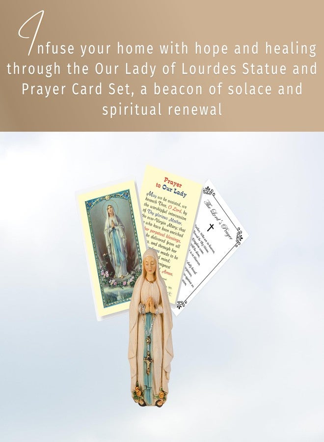 Trendzeen 4 inch Our Lady of Lourdes Statue - Laminated Catholic Card, The Lord's Prayer - Our Lady of Lourdes Figurine for Home Decor, Altar - 3 Items Set - Image 2